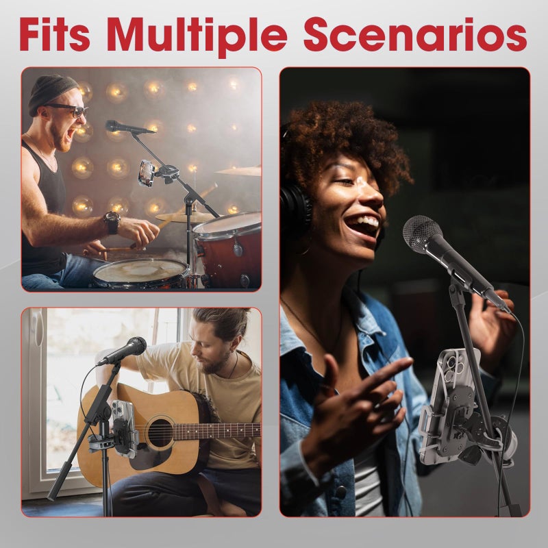 Crescendo CR-30 SlimClip Mic Stand Phone Holder, iPhone Clamp Mount, Pole Phone Mount, Microphone, Music or Drum Stand, Mic/Phone Clip - for iPhone, Samsung Galaxy, Pixel, Any Smartphone (Grey) - Image 5